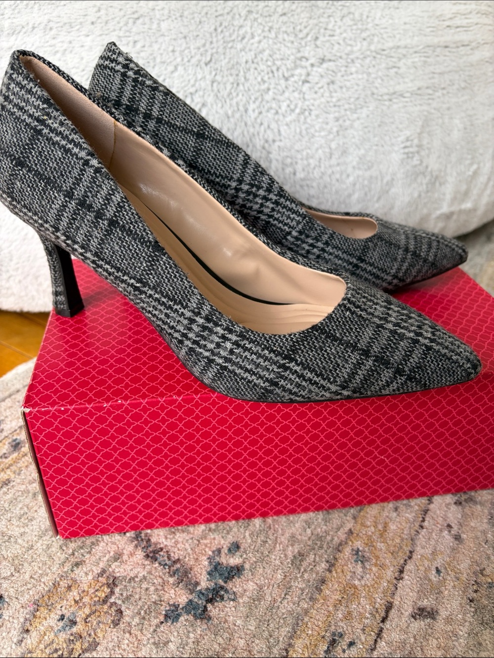 Kelly & Katie Black and Gray Plaid Pointed-Toe Pumps